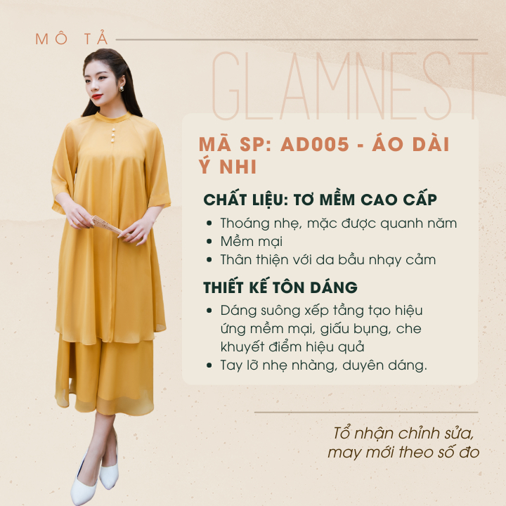 Áo Dài Bầu Cách Tân Ý Nhi Váy Bầu Diện Tết Đầm Bầu Đẹp Hàng Thiết Kế Glam Nest AD005