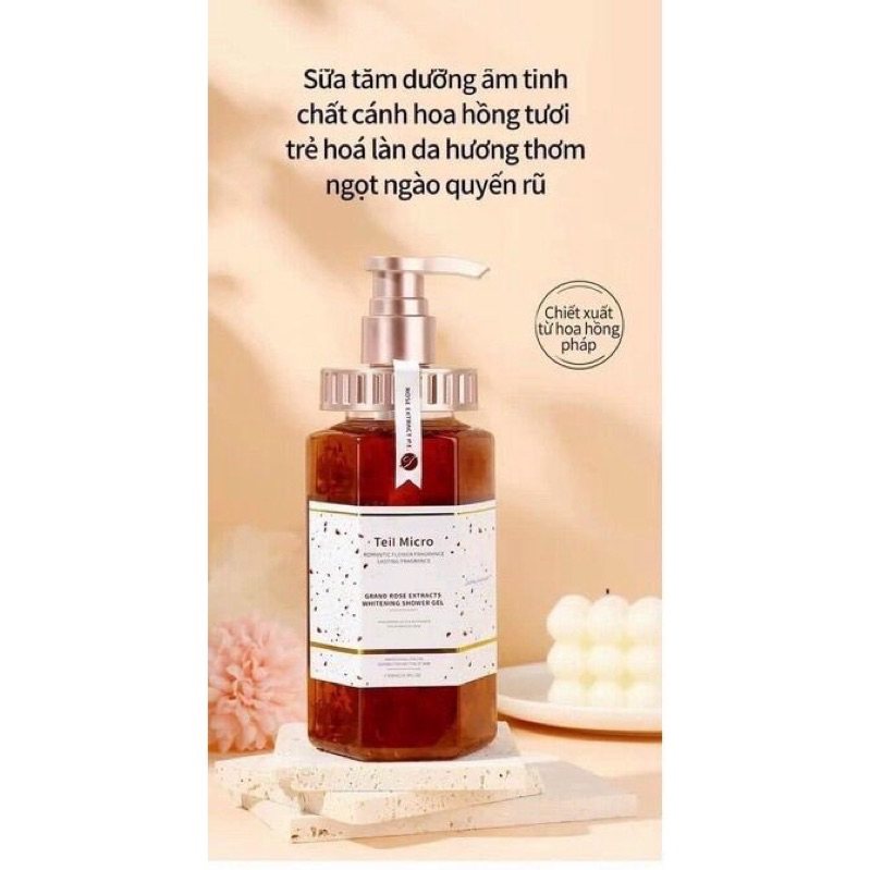 Sữa tắm trắng da hương nước hoa cánh hoa hồng Teil Micro 500Ml