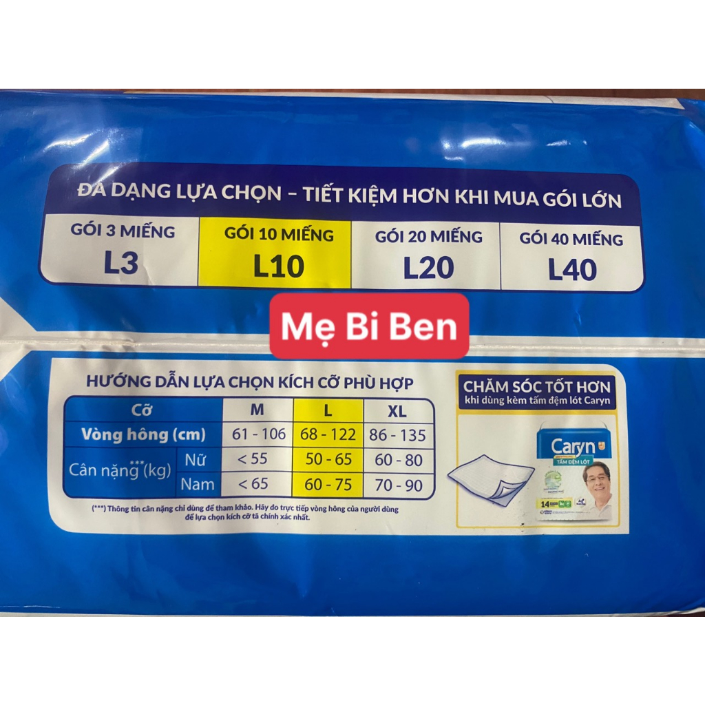 Gói 8 Miếng Bỉm Dán Caryn Cho Mẹ Sau Sinh L8 - Tã Dán Caryn Cho Người Cao Tuổi