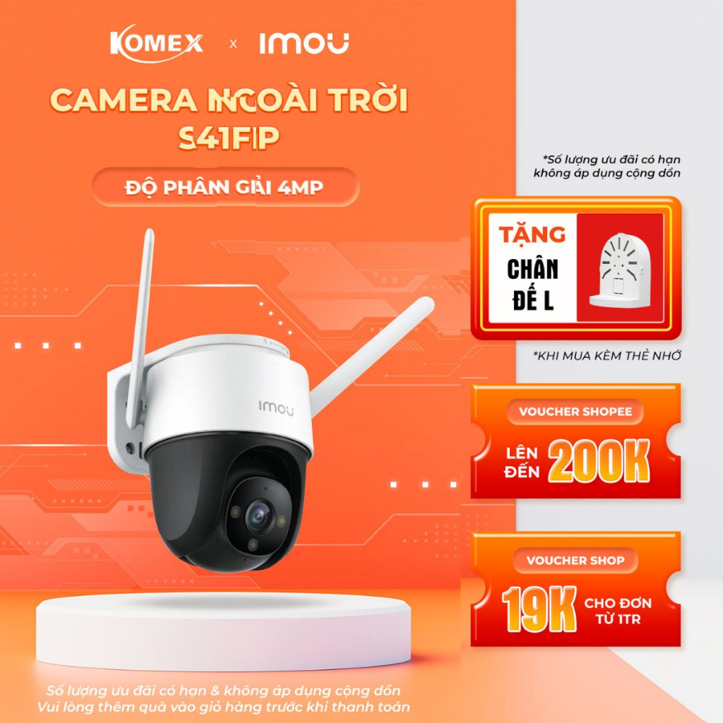 Camera IMOU Ngoài trời Cruiser S21FP / S41FP ip Wifi, Hình ảnh Full HD, Tích hợp đèn cảnh báo, có màu ban đêm - Komex
