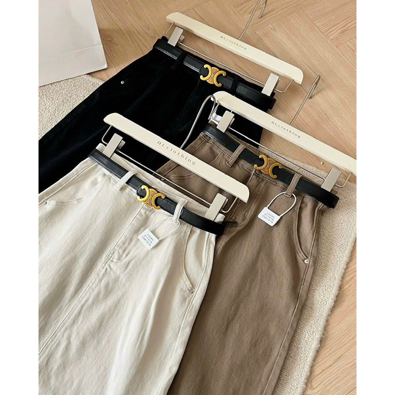 Chân váy kaki kèm belt da