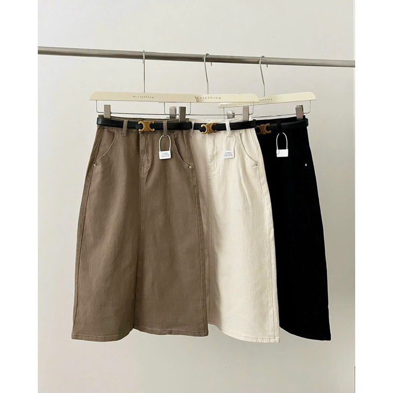 Chân váy kaki kèm belt da