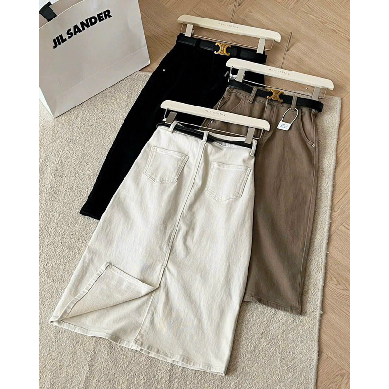Chân váy kaki kèm belt da
