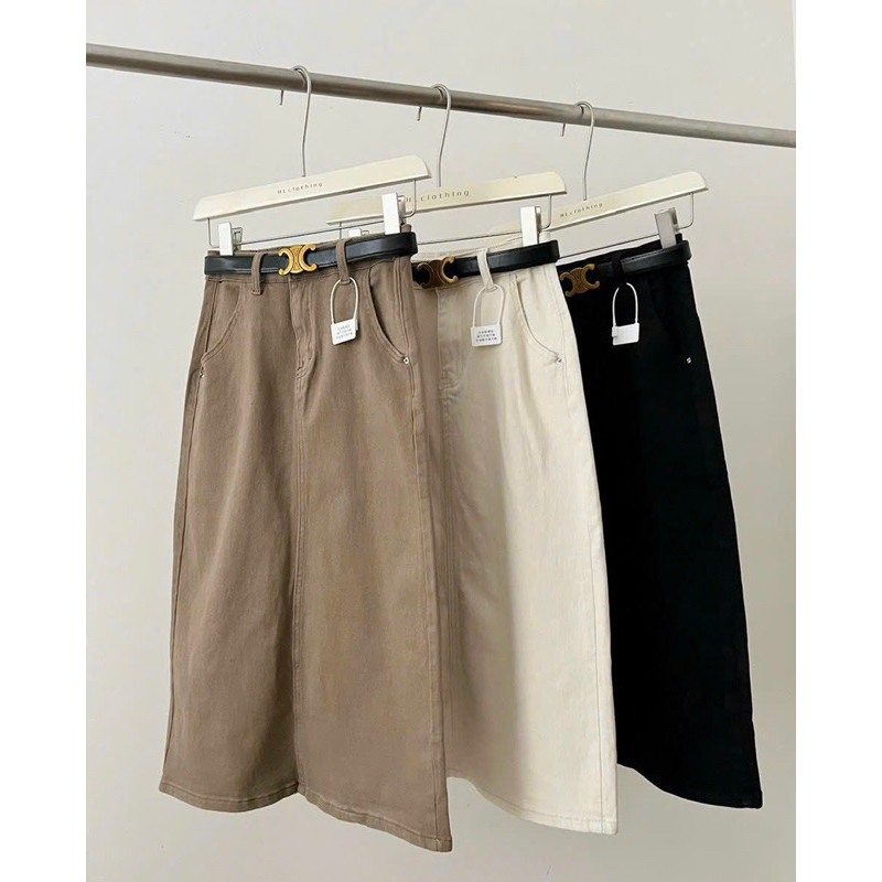 Chân váy kaki kèm belt da