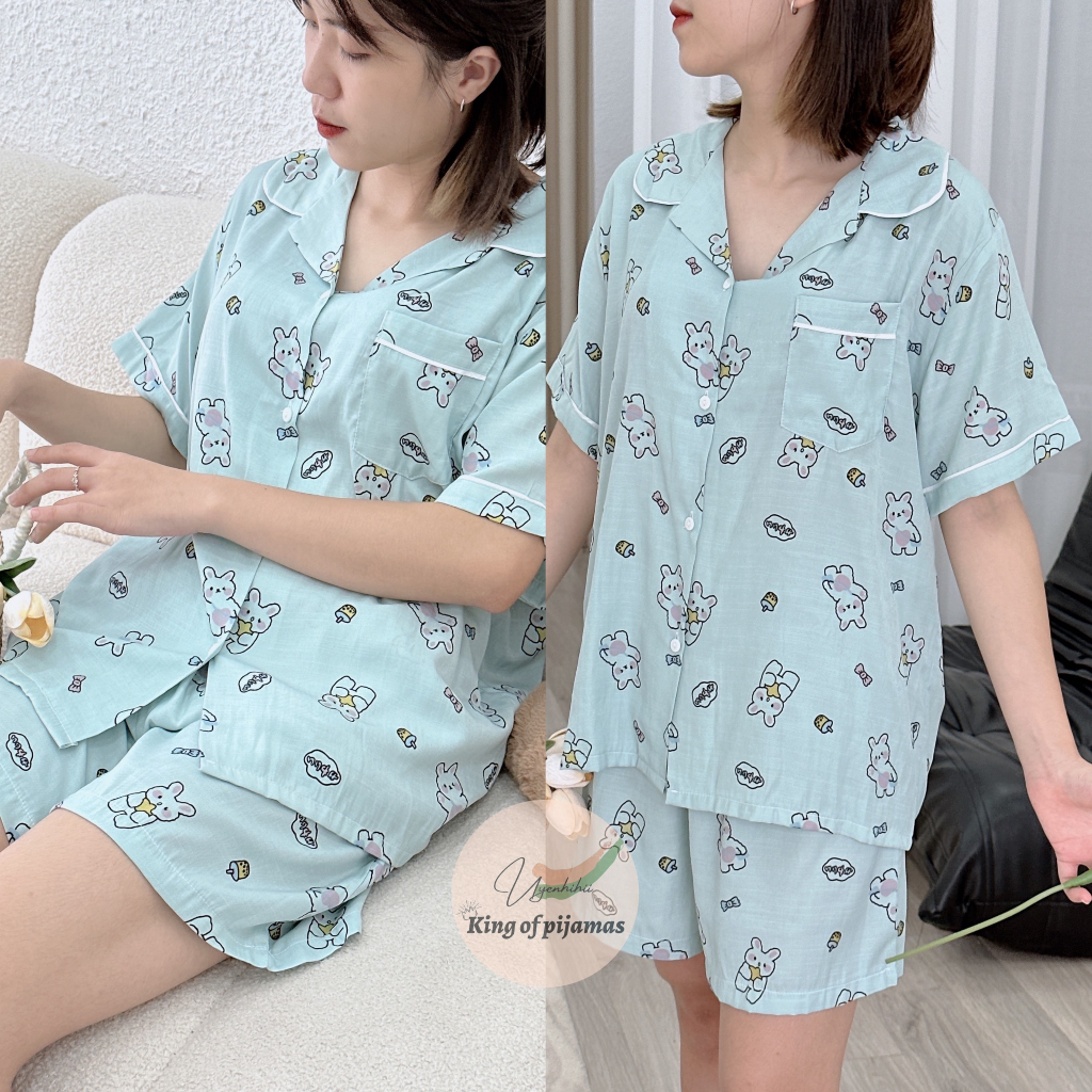Bộ pijama mặc nhà chất đũi lạnh cực mát 2023 tay cộc quần cộc kingofpijamas phần 3