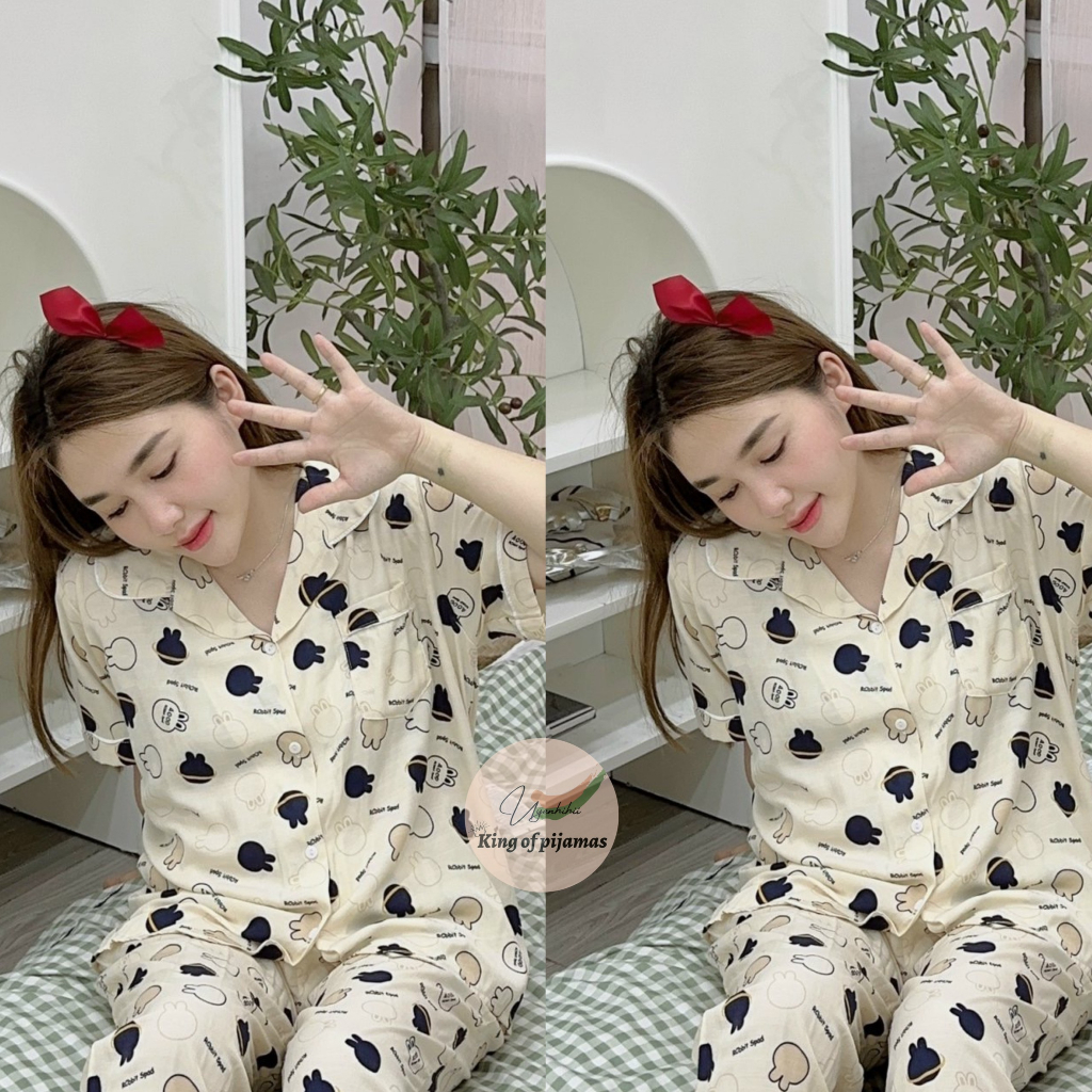 Bộ pijama mặc nhà chất đũi lạnh cực mát 2023 tay cộc quần cộc kingofpijamas phần 3