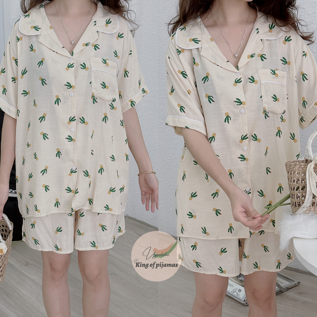 Bộ pijama mặc nhà chất đũi lạnh cực mát 2023 tay cộc quần cộc kingofpijamas phần 3