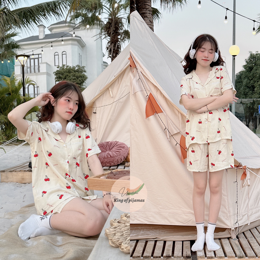 Bộ pijama mặc nhà chất đũi lạnh cực mát 2023 tay cộc quần cộc kingofpijamas phần 3