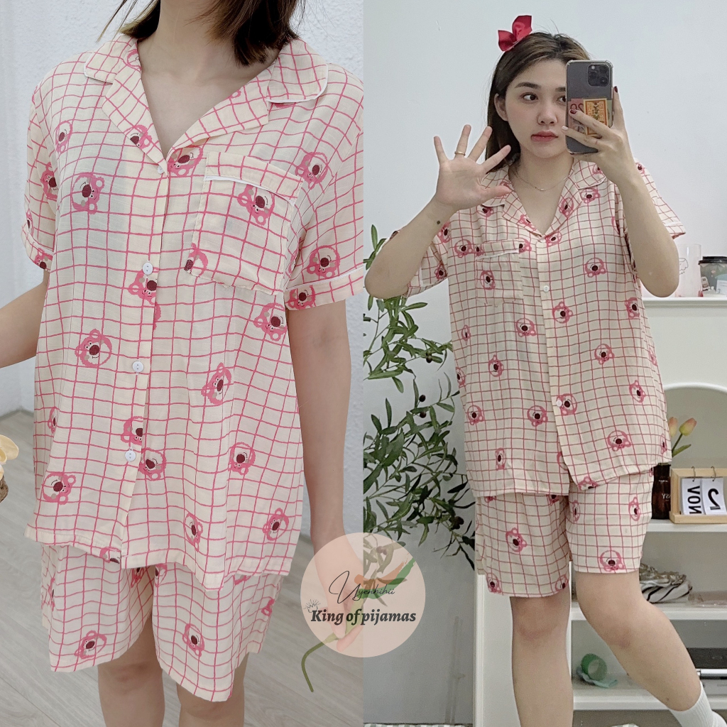 Bộ pijama mặc nhà chất đũi lạnh cực mát 2023 tay cộc quần cộc kingofpijamas phần 3