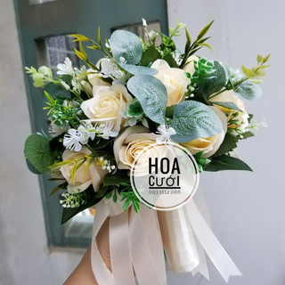 BÓ HOA CƯỚI CẦM TAY CÔ DÂU HOA HỒNG SÁP THƠM VÀ HOA VẢI LỤA PHỤ KIỆN CHỤP HÌNH CƯỚI