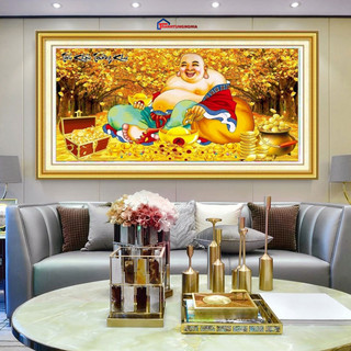 Tranh đính đá LV480 (1m x 52cm), tranh thêu chữ thập phật di lạc LV3471 (84cm x 44cm)