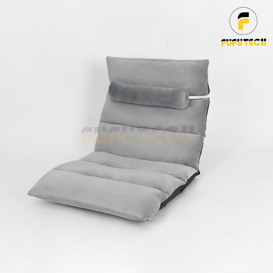 Ghế Bệt Tựa Lưng Fufutech, Ghế Lười Ngồi Bệt Đẹp Màu Đen, Xám - Tặng Kèm Gối Tựa Đầu Siêu Dày Dặn