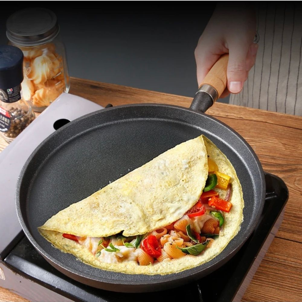 Chảo gang làm bánh xèo chống dính, chảo làm pizza size 20cm dùng cho mọi loại bếp siêu tiện dụng