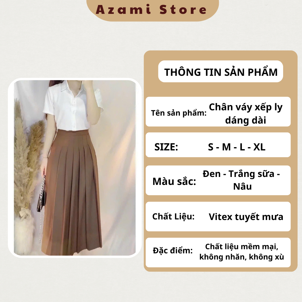 Chân váy xếp ly dáng dài Bassic, chân váy tennis lưng cao Azami Store AB67