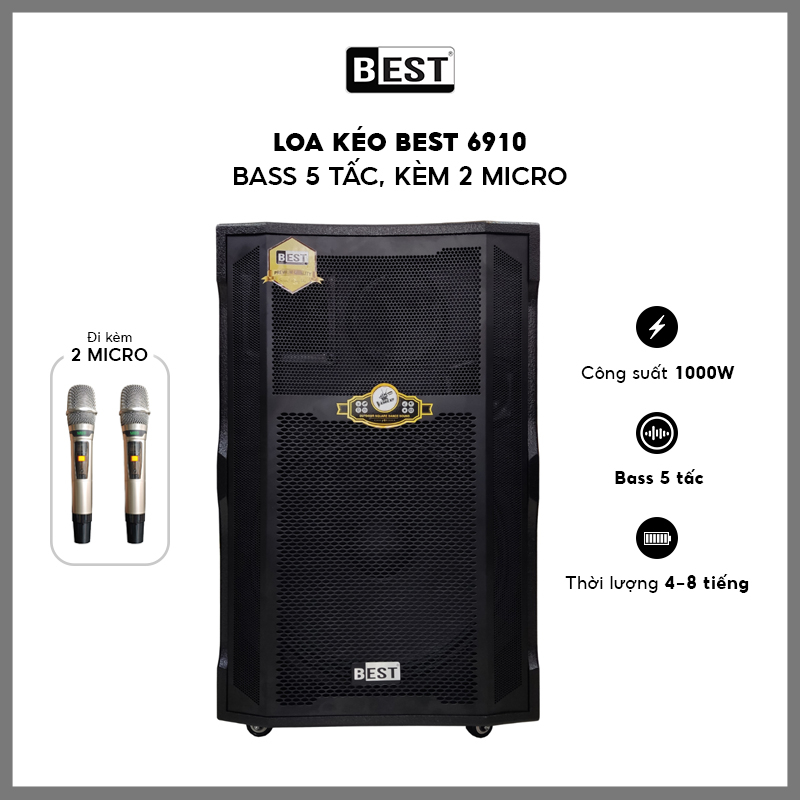 Loa kéo Best 6910 | Bass 5 Tấc ,Kèm 2 Micro