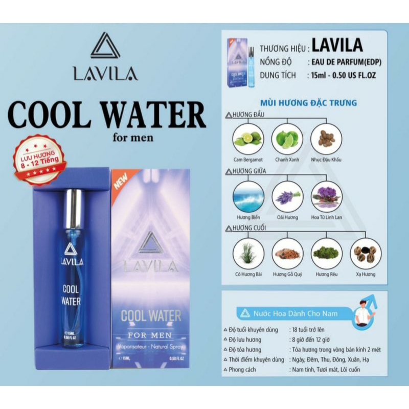 nước hoa lavila cool water 15ml giành cho nam