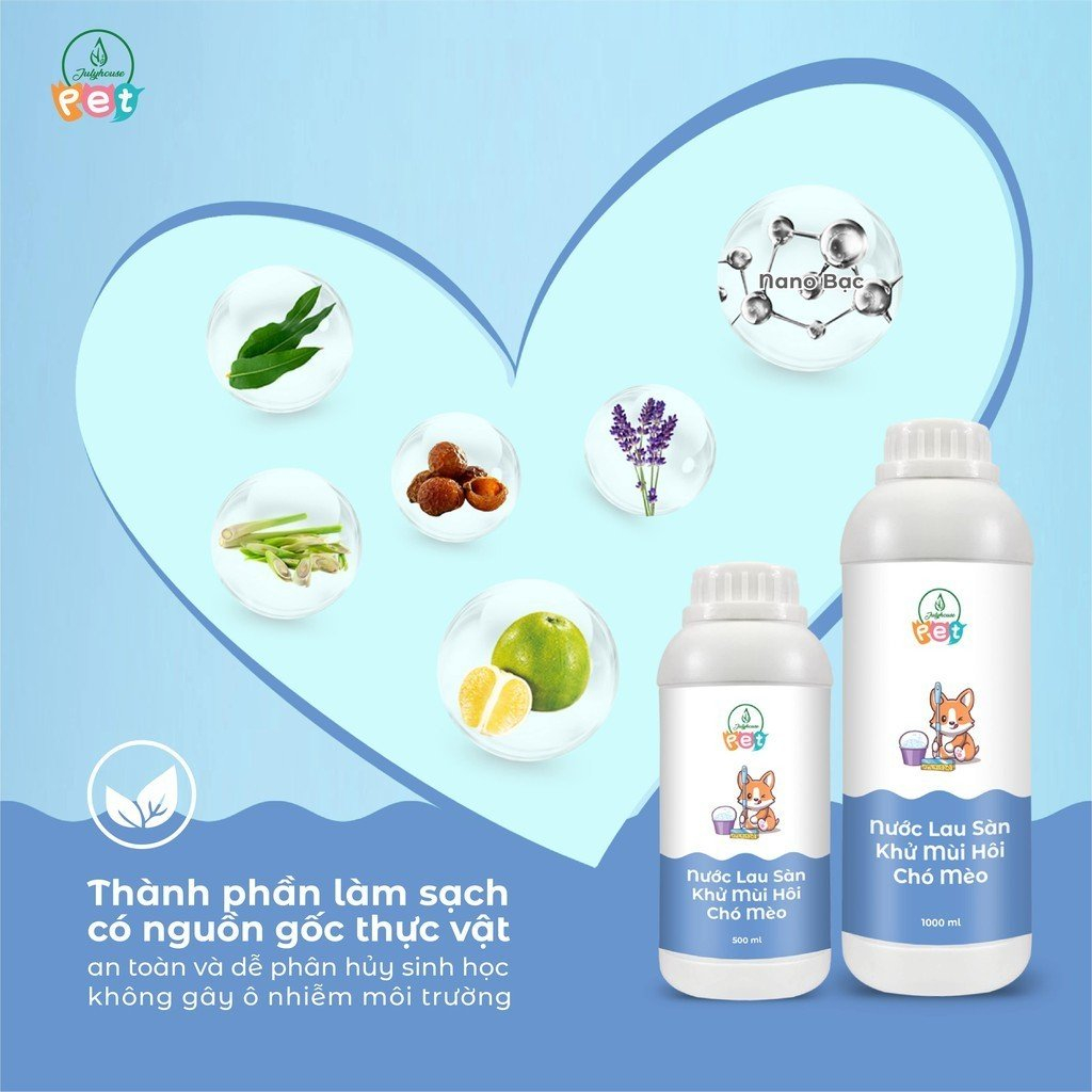 Nước lau sàn khử mùi hôi chó mèo JULYHOUSE kết hợp tinh dầu Oải Hương, Vỏ Bưởi, Khuynh Diệp và Sả Chanh 1000ml