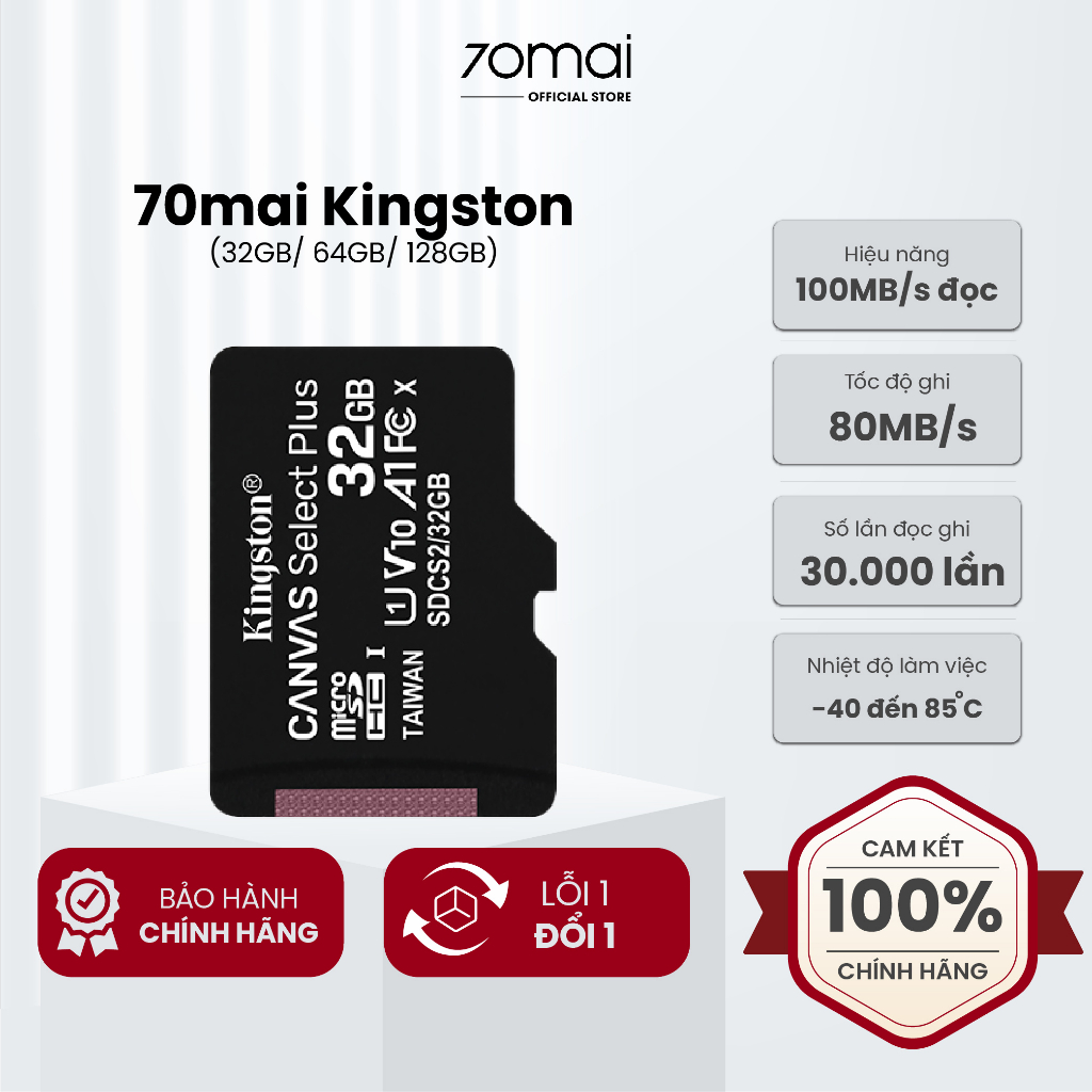 Thẻ nhớ microSD mixie 70mai chính hãng tốc độ class 10 chuyên dụng cho camera hành trình, bảo hành 1 năm