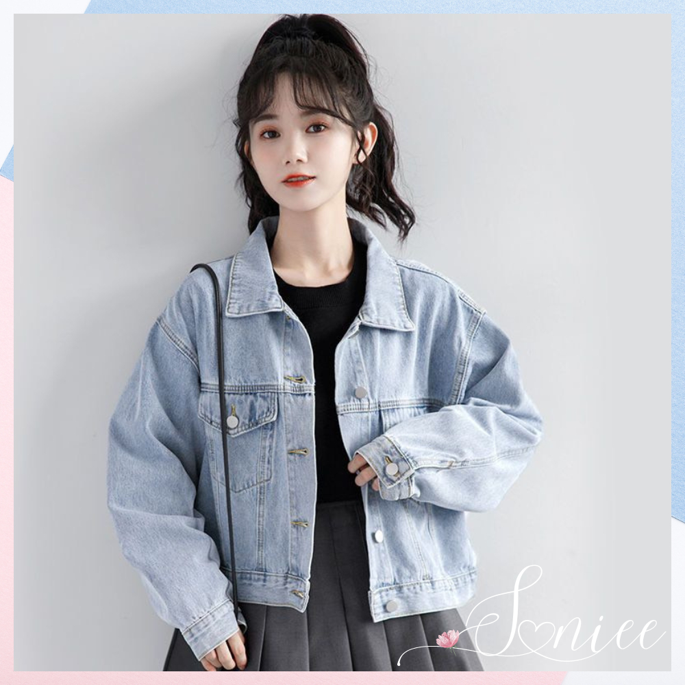 Áo khoác bò nữ jean denim jacket croptop dày dặn có túi màu wax hàng Quảng Châu cao cấp freesize dưới 62kg SanieeClothes