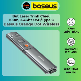 Bút laser trình chiếu baseus orange dot wireless presenter cho laptop/m.b - 100m, 2.4ghz usb/type c, dùng sạc hoặc pin