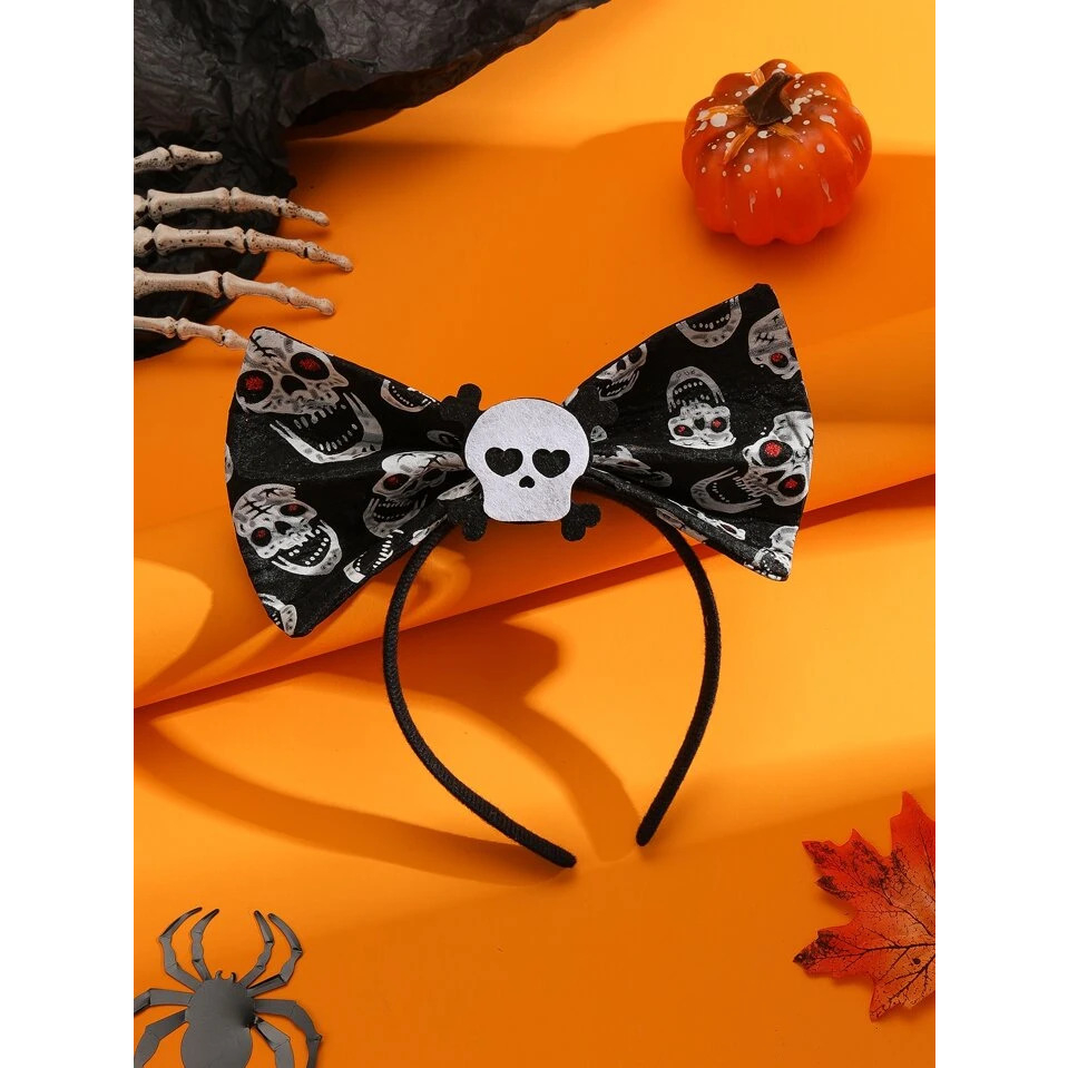 Bờm hóa trang đầu lâu & hoa hồng đen – Phụ kiện cosplay Halloween, phù hợp trẻ em & người lớn