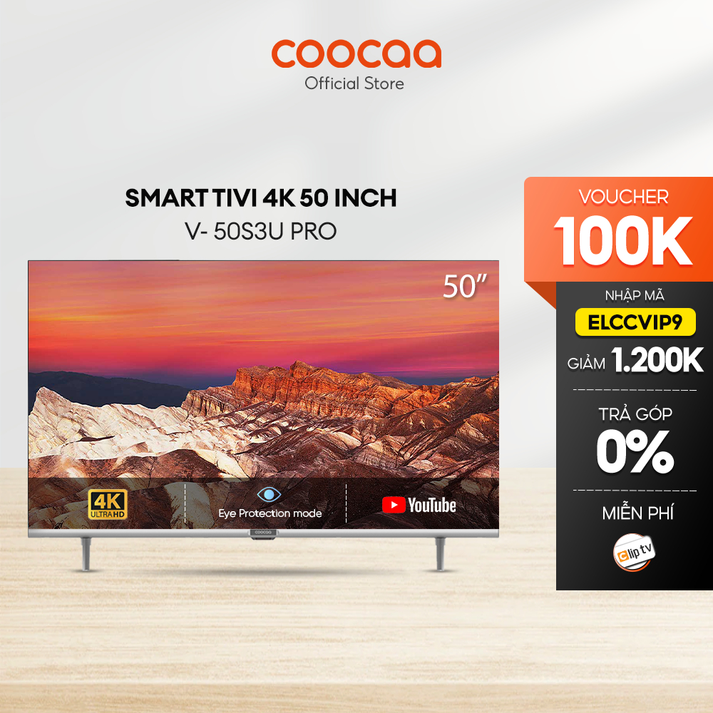 SMART TV 4K COOCAA 50 inch viền mỏng- Youtube - Model 50S3U-Pro - Lắp Đặt Miễn Phí