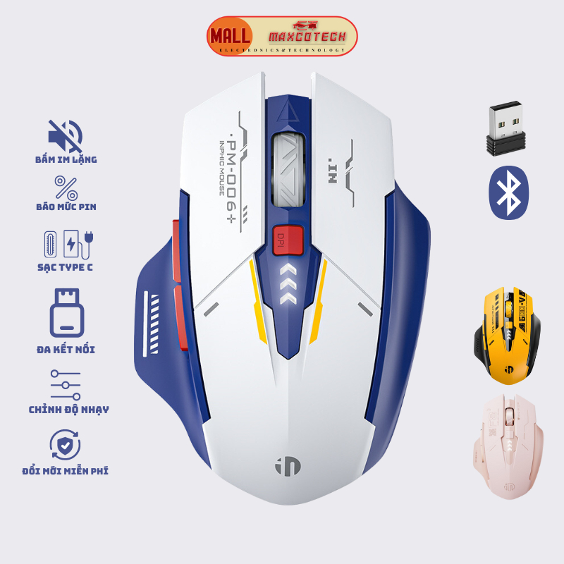 Chuột Không Dây Gaming Maxcotech Inphic M6p F9 Chống Ồn Bản Mecha GunDam Sạc Pin Kết Nối wireless 2.4G