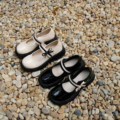 Giày đốc nữ thắt nơ Cổ Tích da bóng đế PU siêu nhẹ 5cm