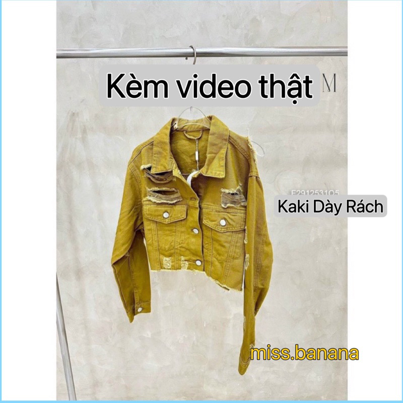 Áo Khoác Jean kaki Rách Tay Dài Dày dặn MaL, Áo Khoác Croptop