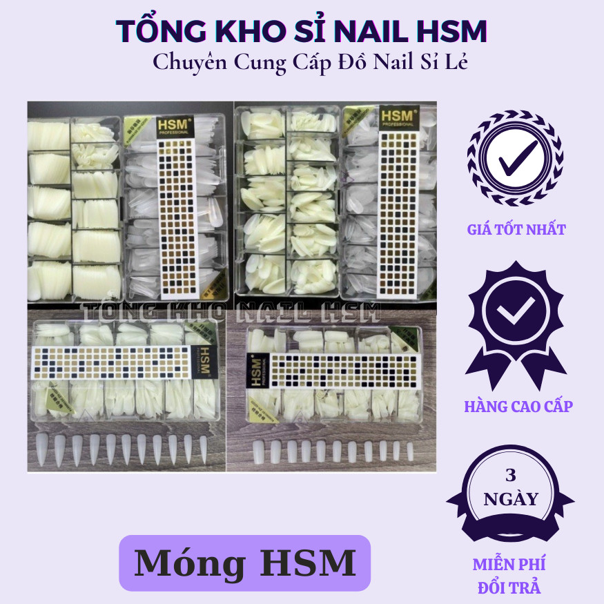 Hộp 500 Móng Úp HSM hàng chuẩn form loại 1 có sẵn 22 loại - Tổng kho đồ nail HSM
