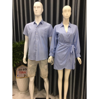 SET ĐỒ ĐÔI NAM NỮ ĐẸP COUPLE TINA SET ĐỒ CẶP NAM NỮ CỔ SƠ MI ĐẮP CHÉO MÀU XANH PASTER SIÊU XINH CHO CÁC CẶP ĐÔI