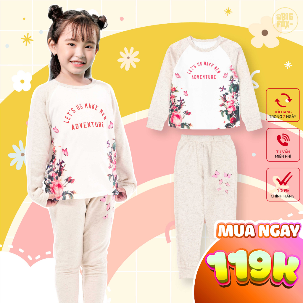 Bộ bé gái BIGFOX - MISS MEOW thu đông size đại, bộ dài tay cho bé phong cách Hàn Quốc in Hoa Hồng10 - 38 kg