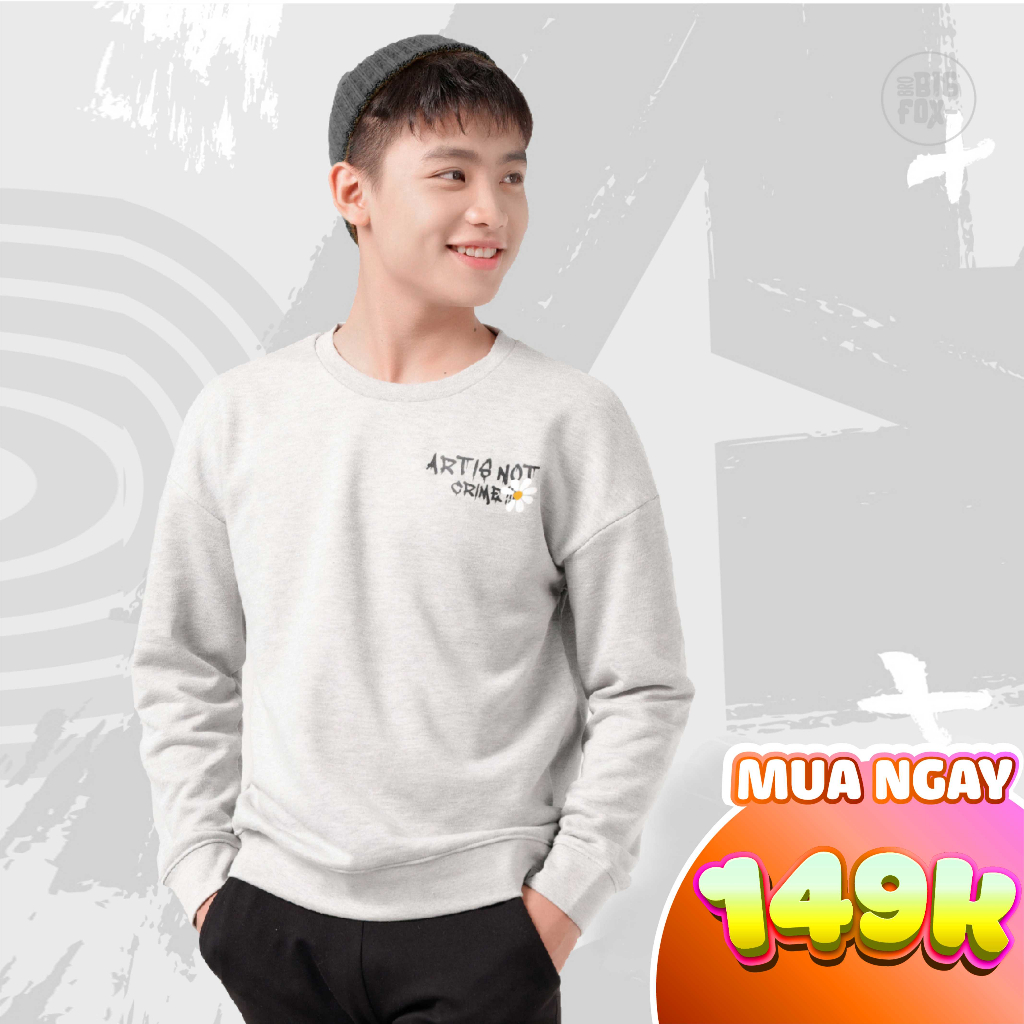 Áo sweater nam tuổi teen BIGFOX thu đông, áo nỉ nam dài tay hình vẽ lên tường từ 41-52kg