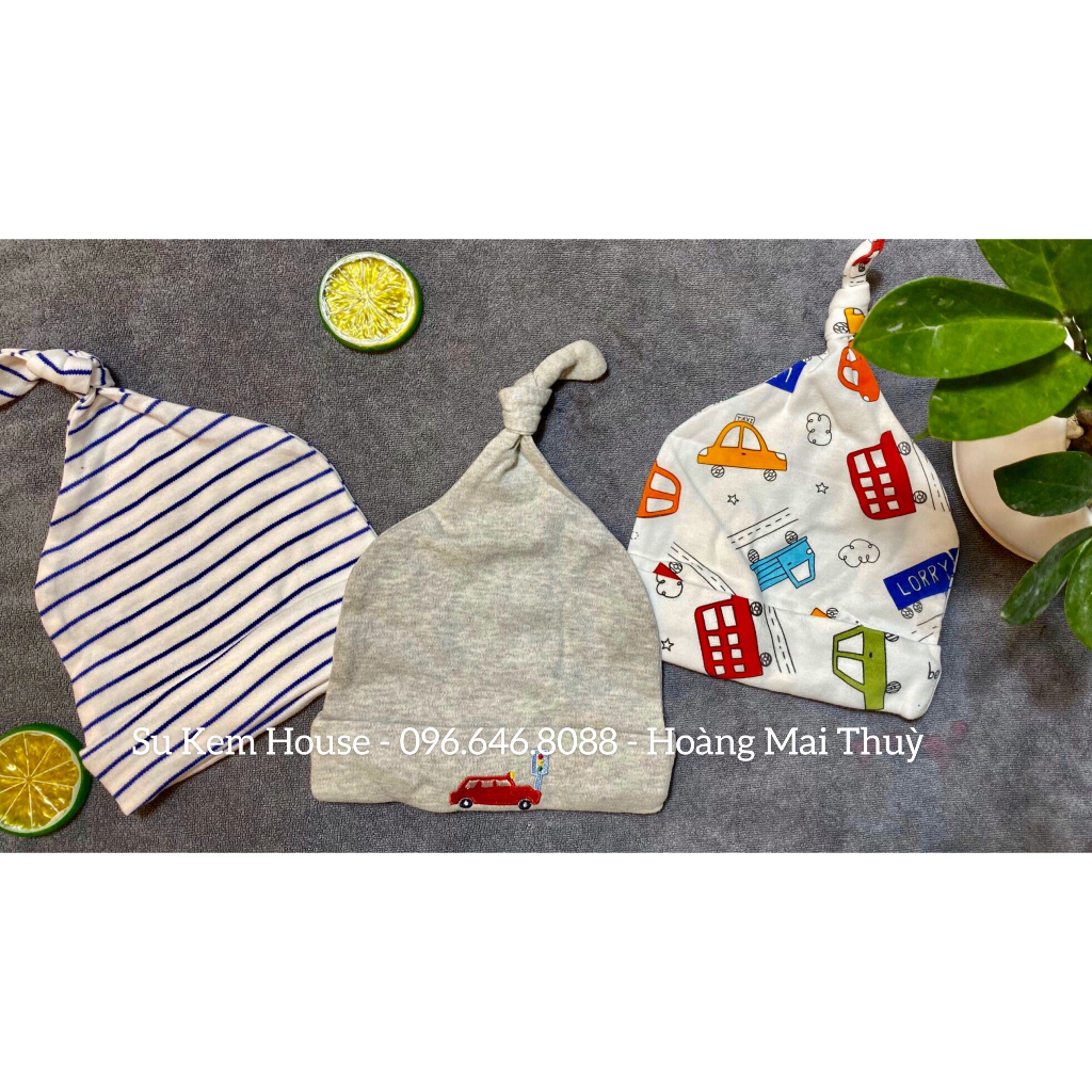 Set 3 mũ Momcare cho bé chất nỉ cotton thấm hút, mêm mịn