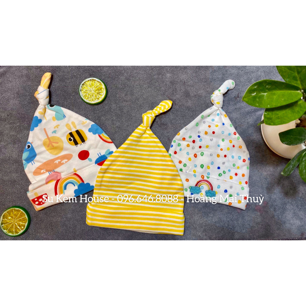 Set 3 mũ Momcare cho bé chất nỉ cotton thấm hút, mêm mịn