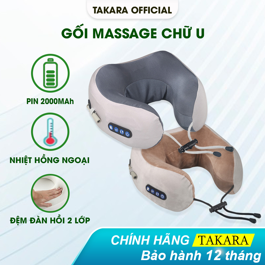 Gối Massage Cổ Chữ U, Dùng Đeo Cổ TAKARA Đa Chức Năng Trị Liệu Giảm Đau Mỏi Cổ Vai Gáy