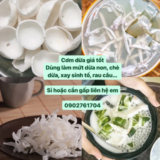 1kg cơm dừa non sơ chế sẵn, cùi dừa hảo hạng dùng làm mứt dừa, chè, rau câu