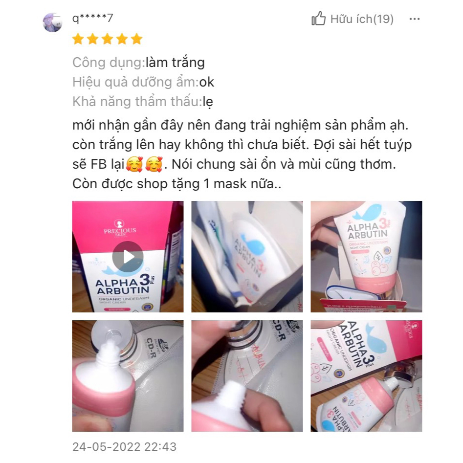 Kem dưỡng trắng giảm thâm nách Precious Skin Alpha Arbutin Organic Underarm Whitening Cream 50g