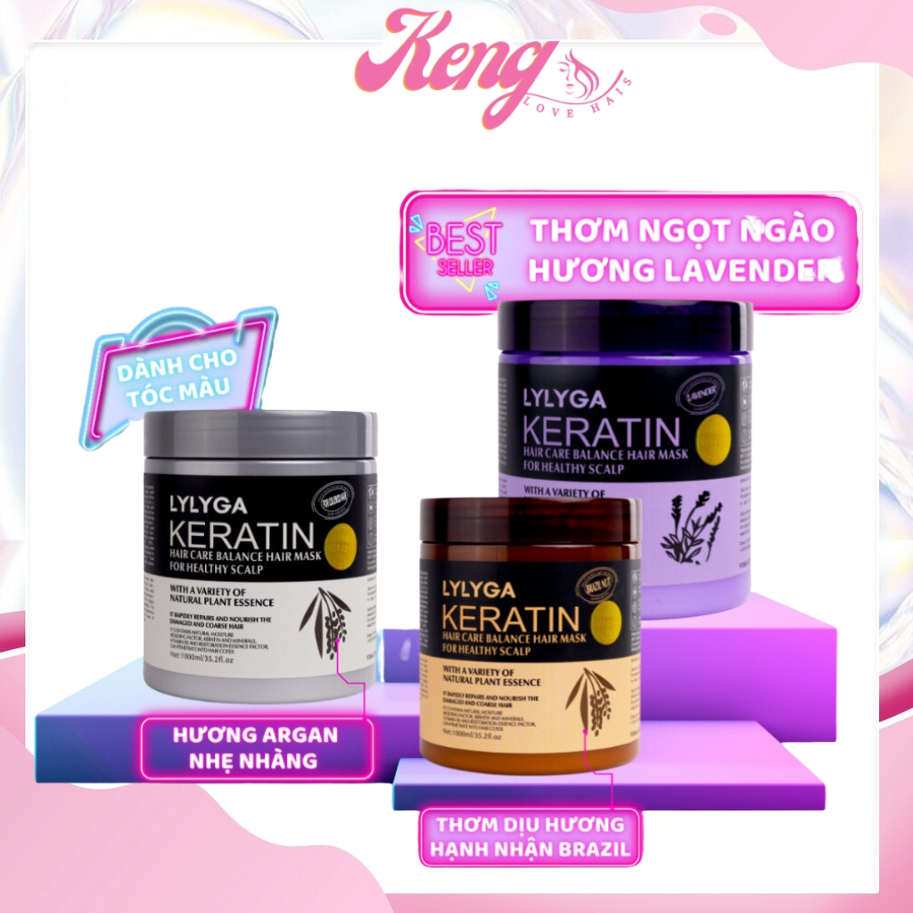 Kem ủ hấp tóc Hàn Quốc KERATIN COLLAGEN 1000ML LAVENDER BRAZIL NUT ngăn tình trạng mất nước khô xơ gãy rụng của tóc