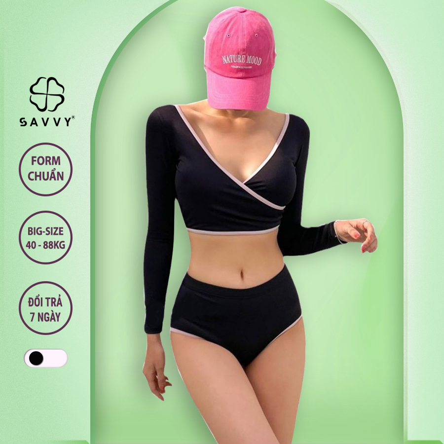 Set Bikini Đi Biển 2 Mảnh Tay Dài SAVVY SV64 Cao Cấp Set Bộ Đồ Bơi Bikini Đi Biển Nữ 2 Mảnh Cạp Cao Kín Đáo Tay Dài Sexy