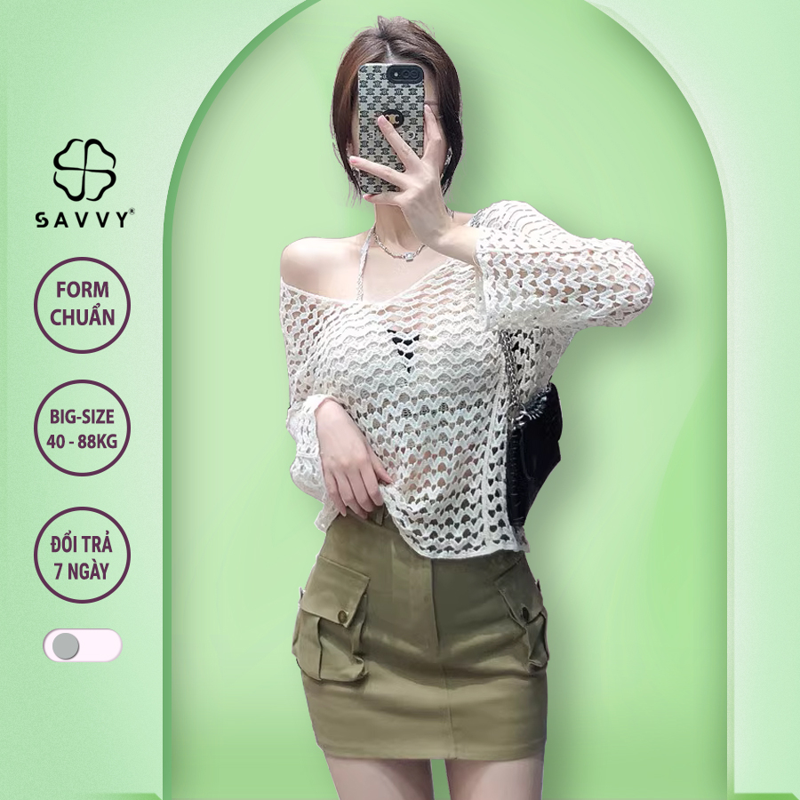Áo Lưới Dệt Kim Đi Biển Nữ Tay Dài SAVVY AK01 Cao Cấp Áo Khoác Ngoài Bikini Lưới Choàng Ngoài Dệt Kim Mỏng Nhẹ Cradigan