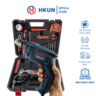 Bộ máy khoan điện Bosch, máy khoan tường sắt gỗ 13 ly RE full đồ nghề gia đình,tặng kèm phụ kiện 45 chi tiết