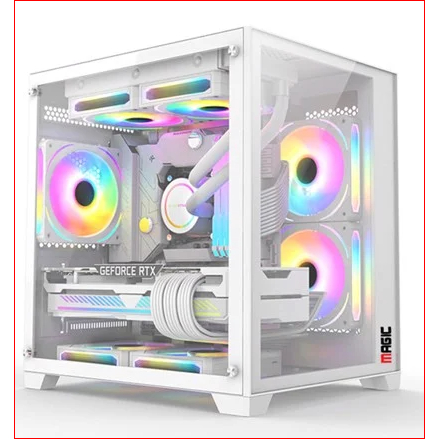 Vỏ thùng máy tính Magic Aqua-M Trắng - Đen size M-ATX mới chưa kèm Fan led