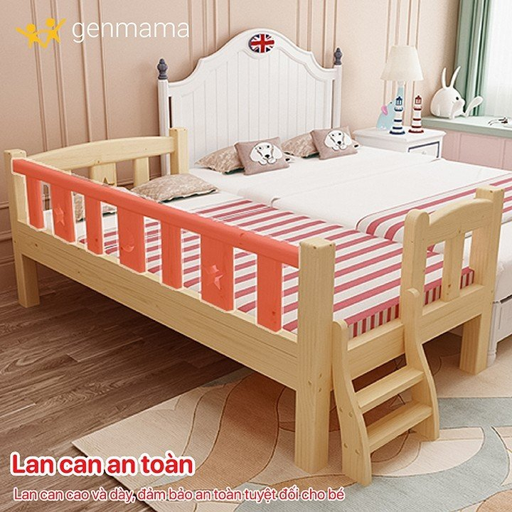Giường cho bé kích thước 150 x 70cm, giường trẻ em ghép cạnh bố mẹ gỗ thông GENMAMA