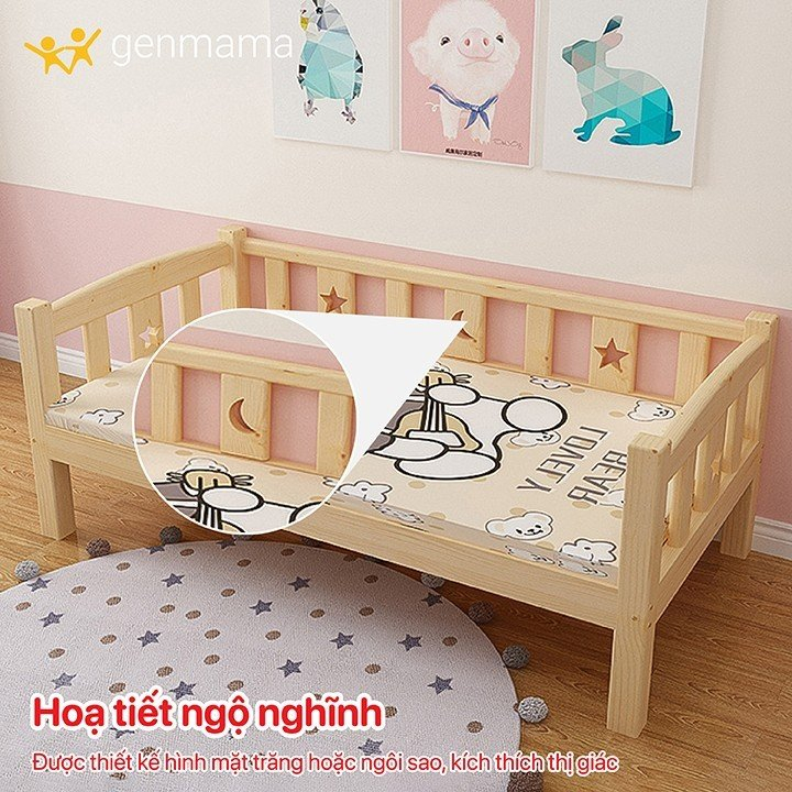 Giường cho bé kích thước 150 x 70cm, giường trẻ em ghép cạnh bố mẹ gỗ thông GENMAMA