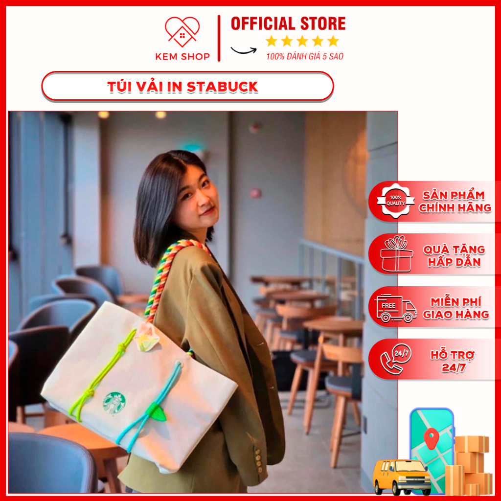 Túi Vải In Stabuck Kem Kem Store - Túi Vải Thiết Kế Cá Tính Thể Hiện Sự Sang Trọng Với Quai Thắt COLOR BLOCK