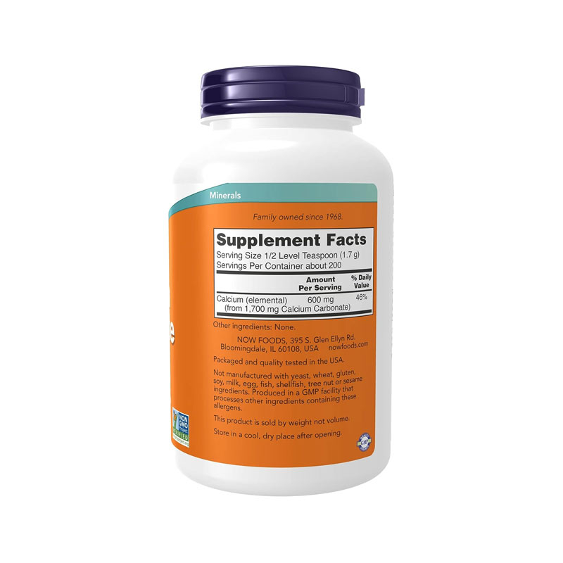 NOW CALCIUM CARBONATE POWDER 600MG 340GRAM Bổ Sung Canxi Giúp Xươn Chắc Chắn - Không Vị