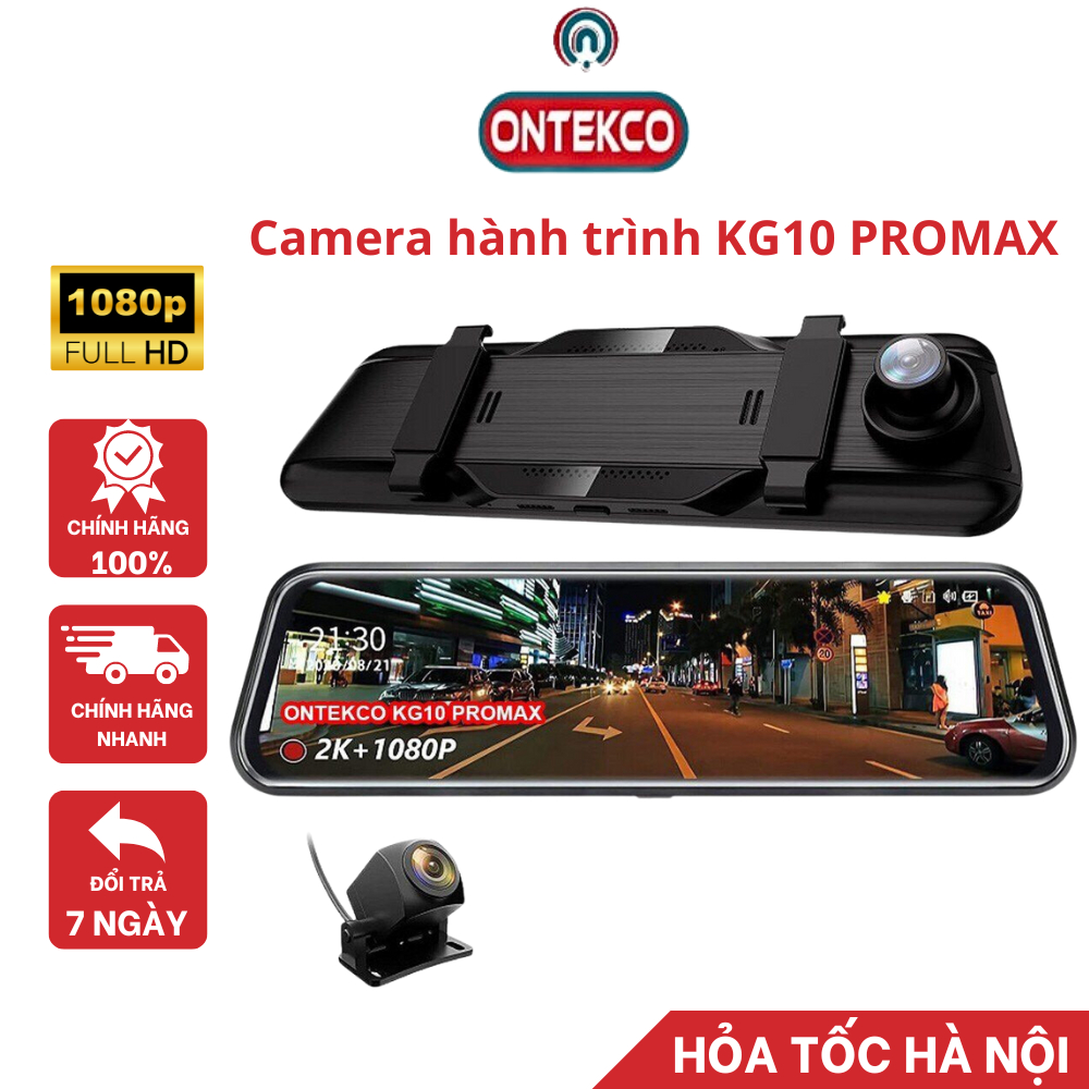 Camera hành trình ô tô ONTEKCO KG10 màn hình 10 inh, Full HD 1080p gương , ghi hình trước sau- Bảo hành 12 tháng