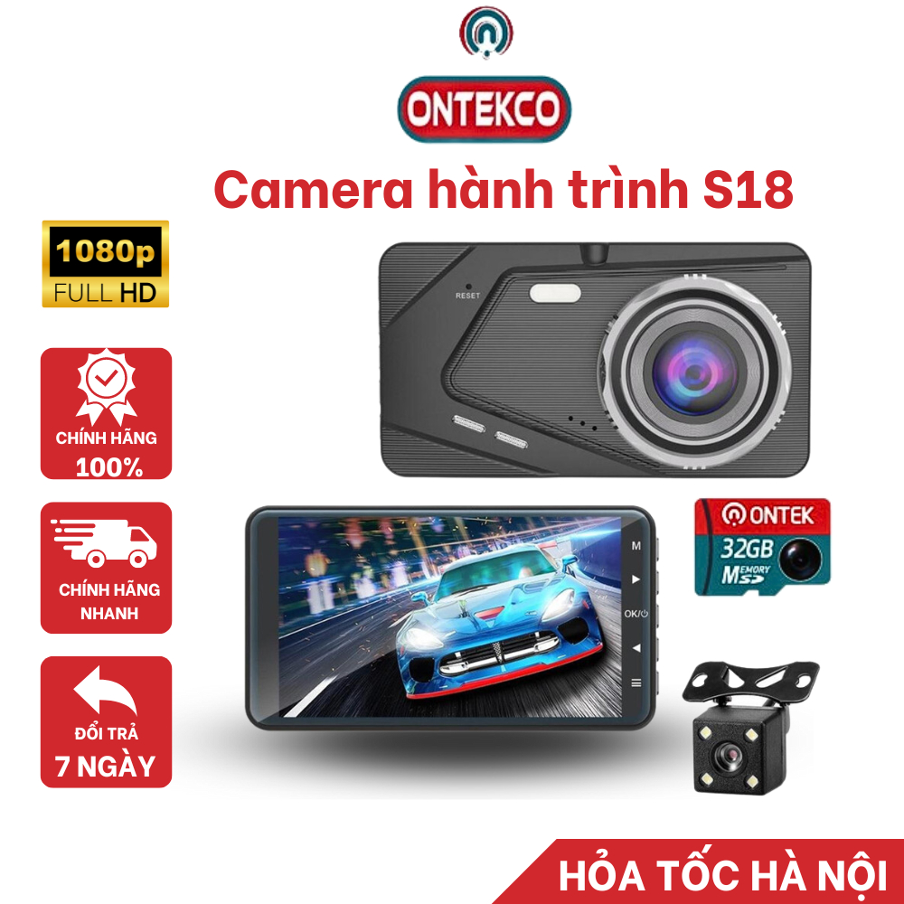 Camera Hành Trình BX50 | ONTEK S18 Ô tô trước sau full HD tích hợp 8 Đèn LED - 1080P