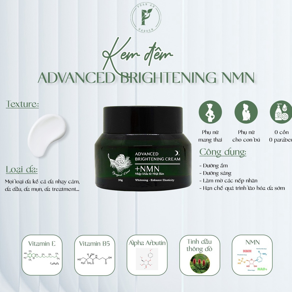 Kem dưỡng ẩm trắng da Advanced Brightening + NMN Cream cấp ẩm, làm mờ thâm nám trên da 30g